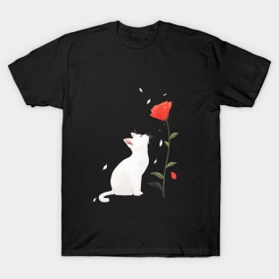 White Cat and Rose Simple and Clean T-Shirt